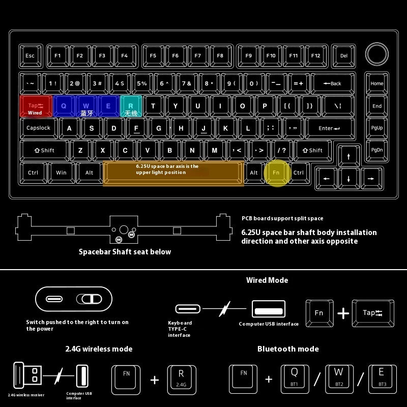 Heiji Snake Aluminum Mechanical Keyboard Kit Tri Mode Bluetooth Wired