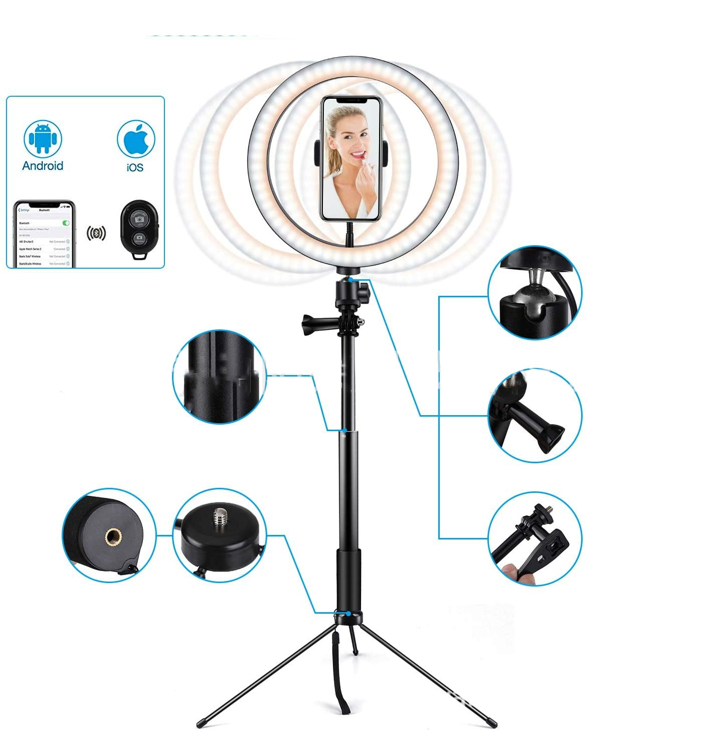 Apple Compatible 10 LED Dimmable Ring Light Tripod Stand