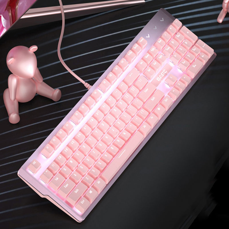 Pink Mechanical Keyboard Mouse Set Wired Gaming Green Red Axis Girls E-Sports