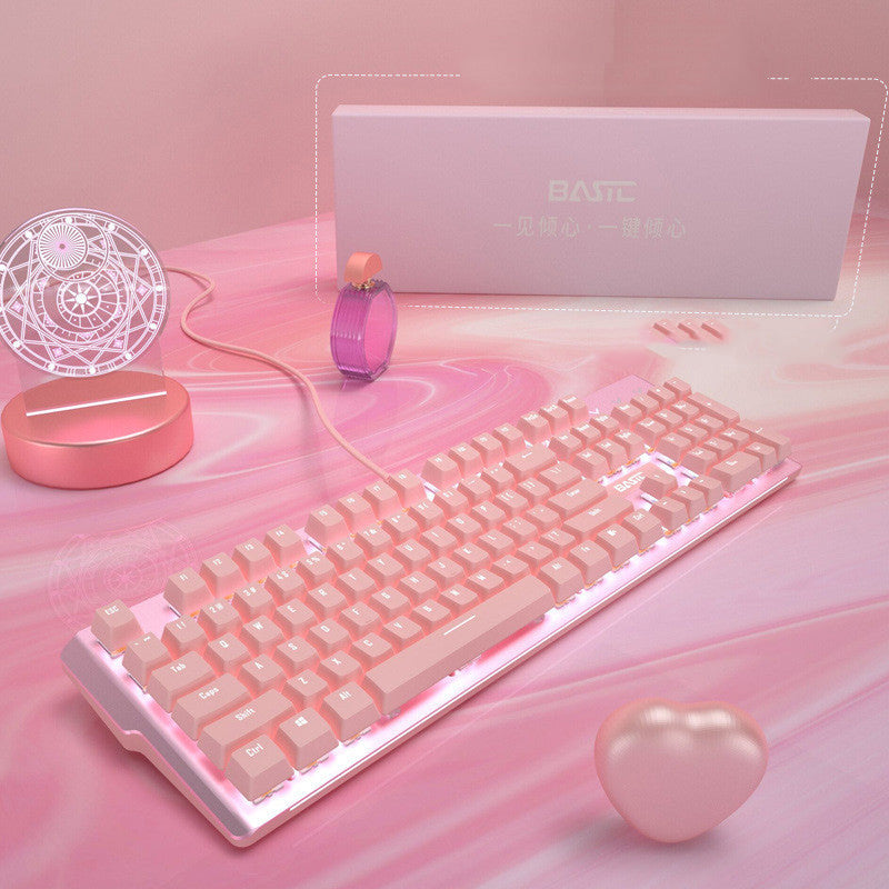 Pink Mechanical Keyboard Mouse Set Wired Gaming Green Red Axis Girls E-Sports