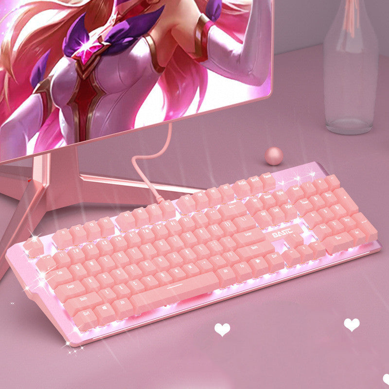 Pink Mechanical Keyboard Mouse Set Wired Gaming Green Red Axis Girls E-Sports