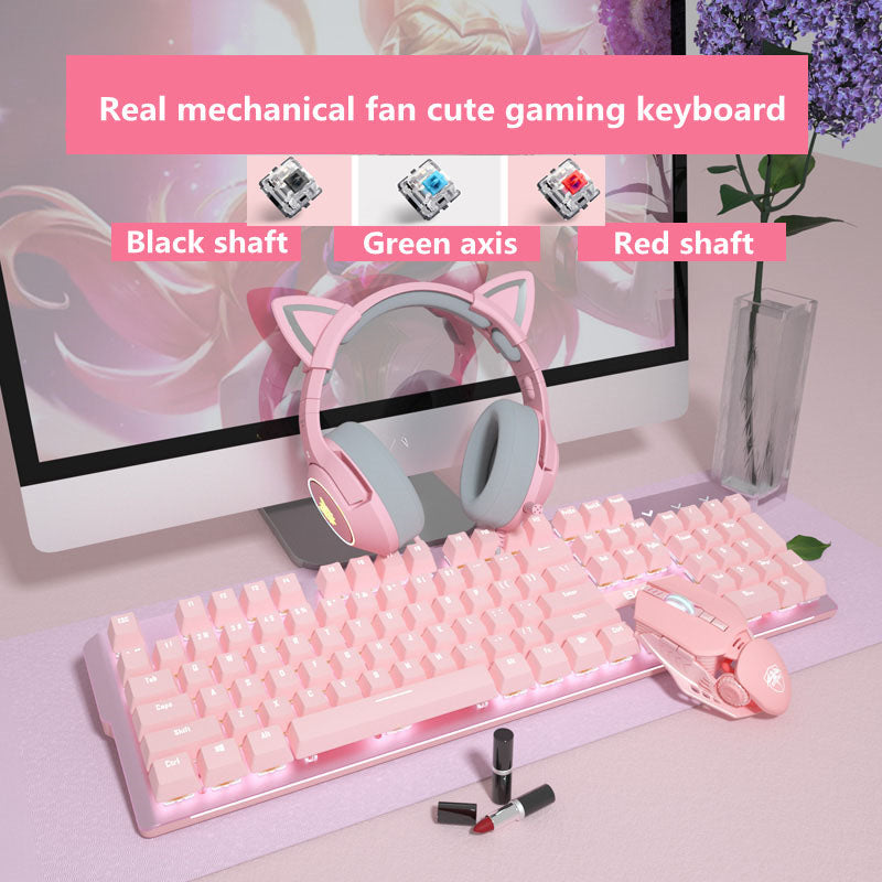 Pink Mechanical Keyboard Mouse Set Wired Gaming Green Red Axis Girls E-Sports