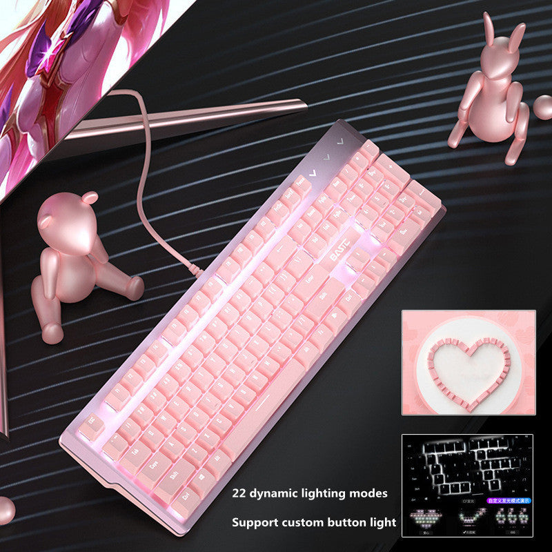 Pink Mechanical Keyboard Mouse Set Wired Gaming Green Red Axis Girls E-Sports