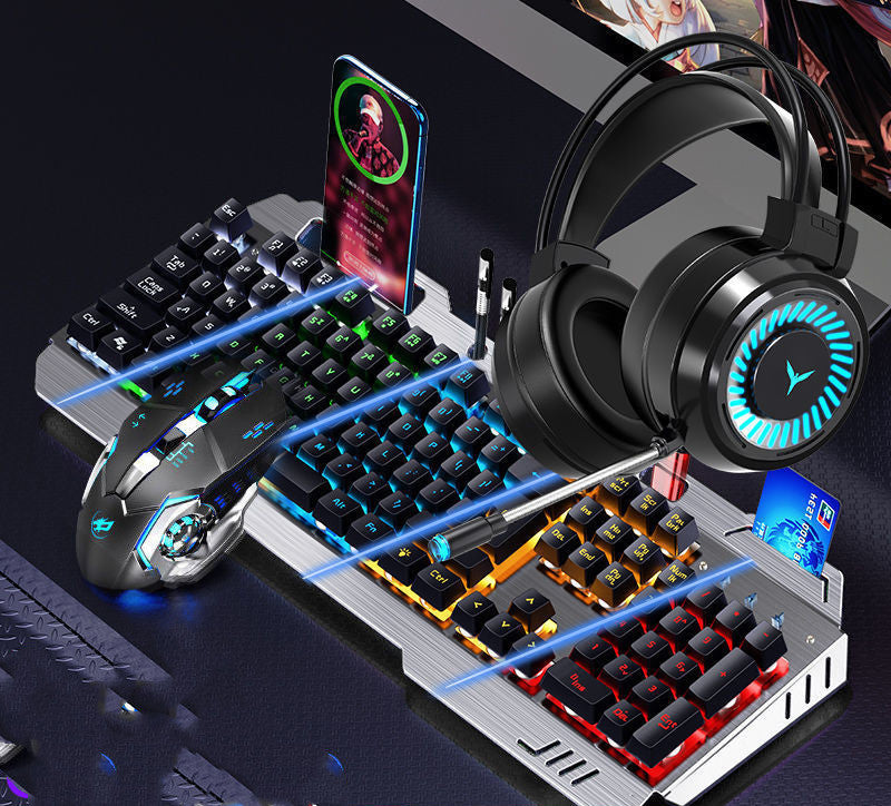 Mechanical Keyboard Mouse Earphone Set Wired Gaming Combo Laptop Desktop