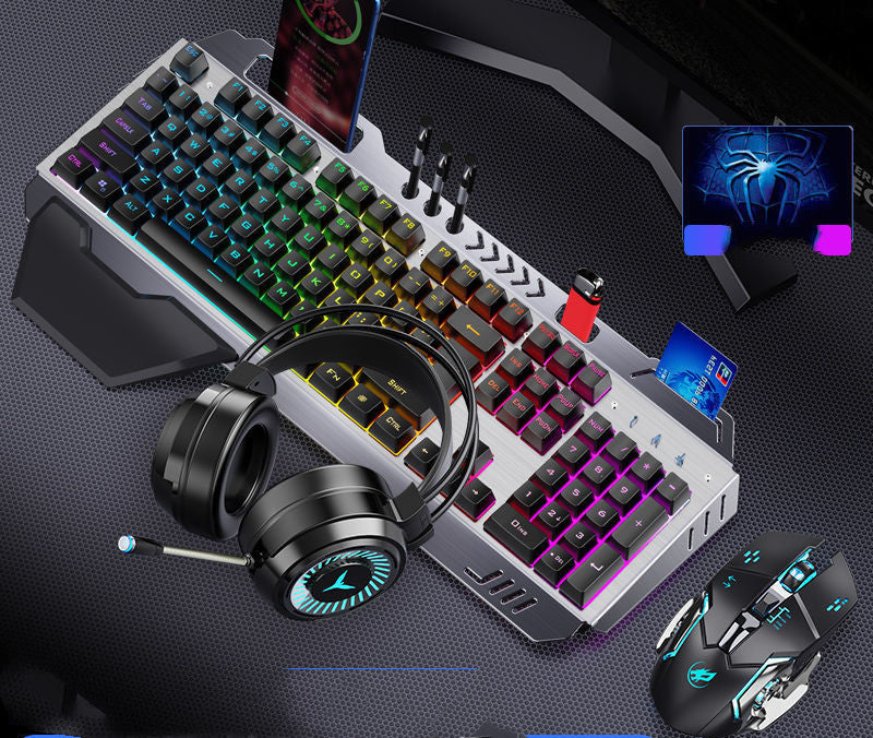 Mechanical Keyboard Mouse Earphone Set Wired Gaming Combo Laptop Desktop