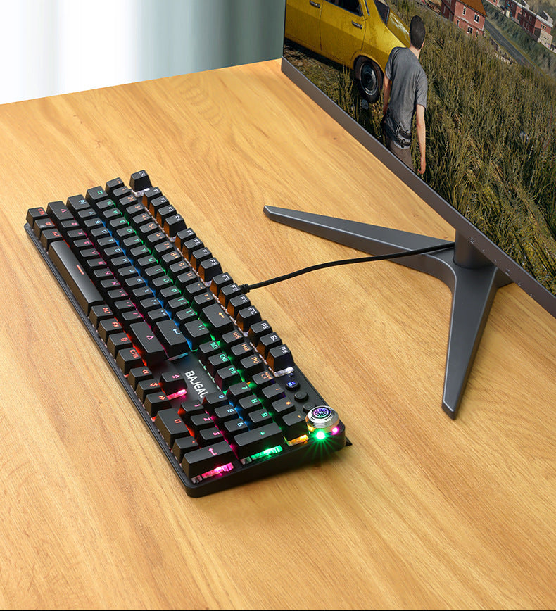 Metal Mechanical Wired Keyboard Luminous Knob Green Axis
