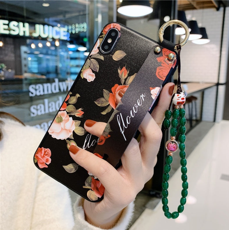 Apple Compatible Rose Flower Wrist Strap iPhone Case