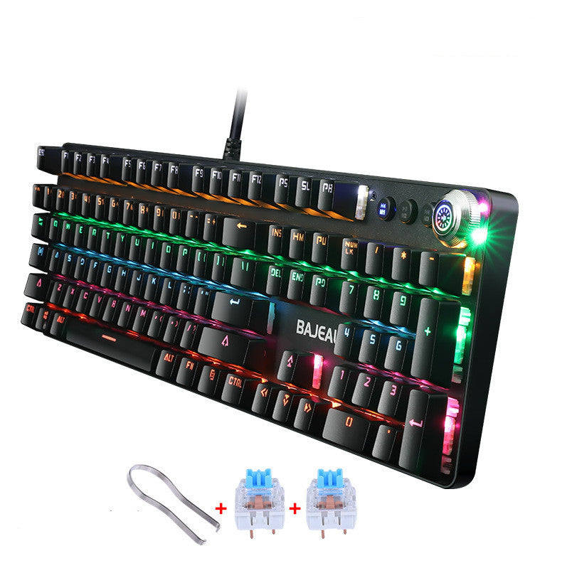 Metal Mechanical Wired Keyboard Luminous Knob Green Axis