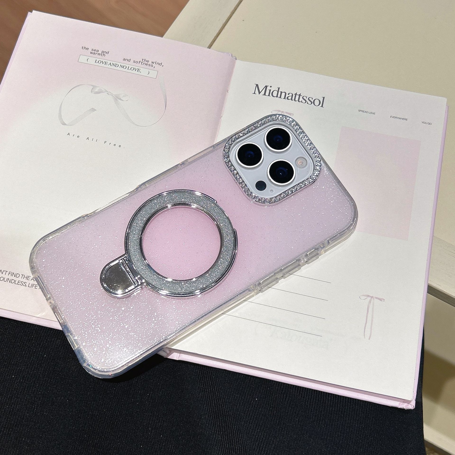 Epoxy Glitter Gradient Phone Case With Rotating Bracket