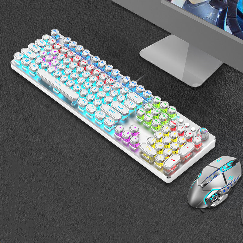 Steampunk 87-Key Mechanical Keyboard Mouse Set Wired Retro Office