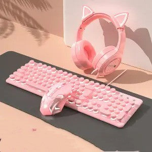 Pink Girls' Mechanical Touch Wired Punk Keyboard And Mouse Set