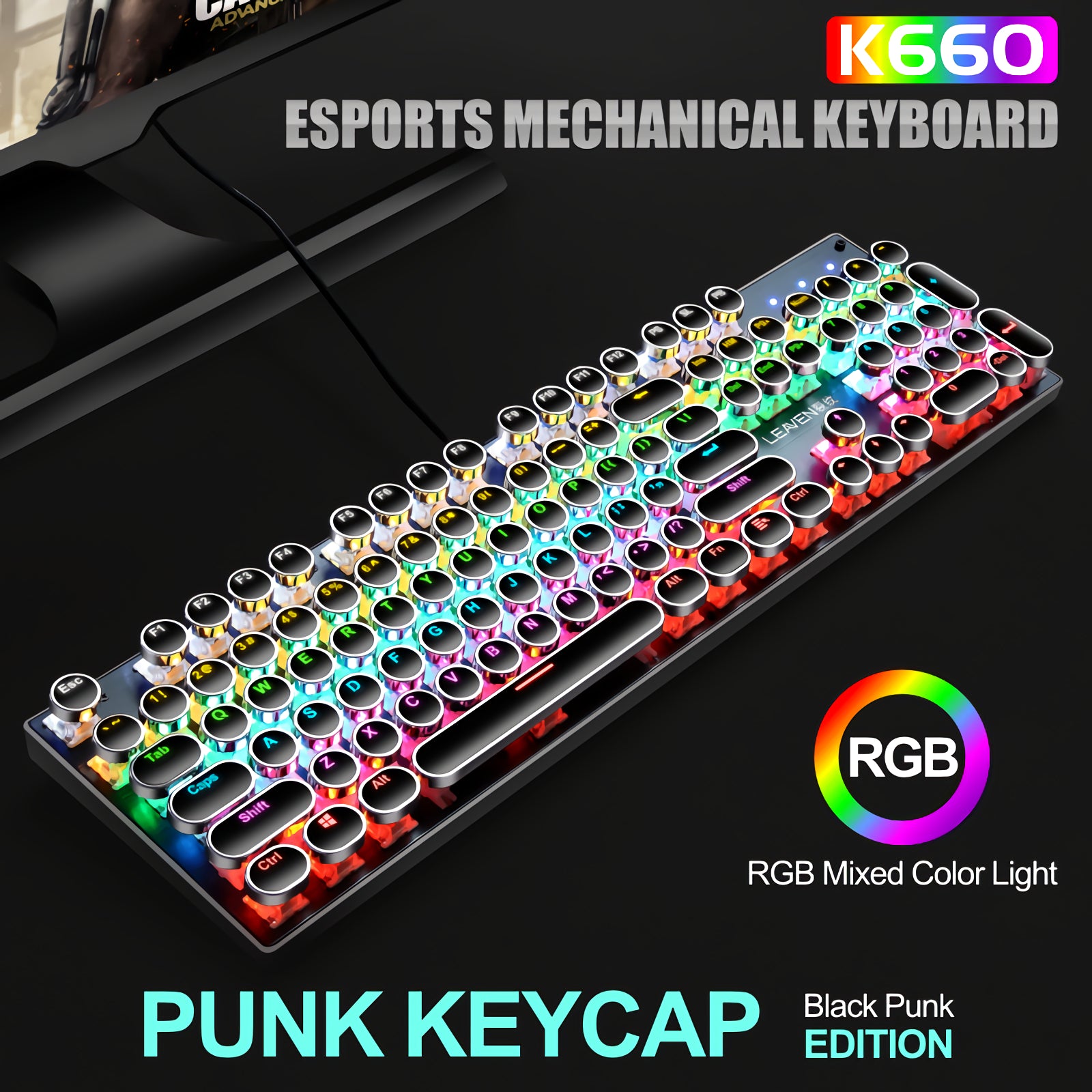 104-Key Punk Knob Green Axis Wired Gaming Office Keyboard