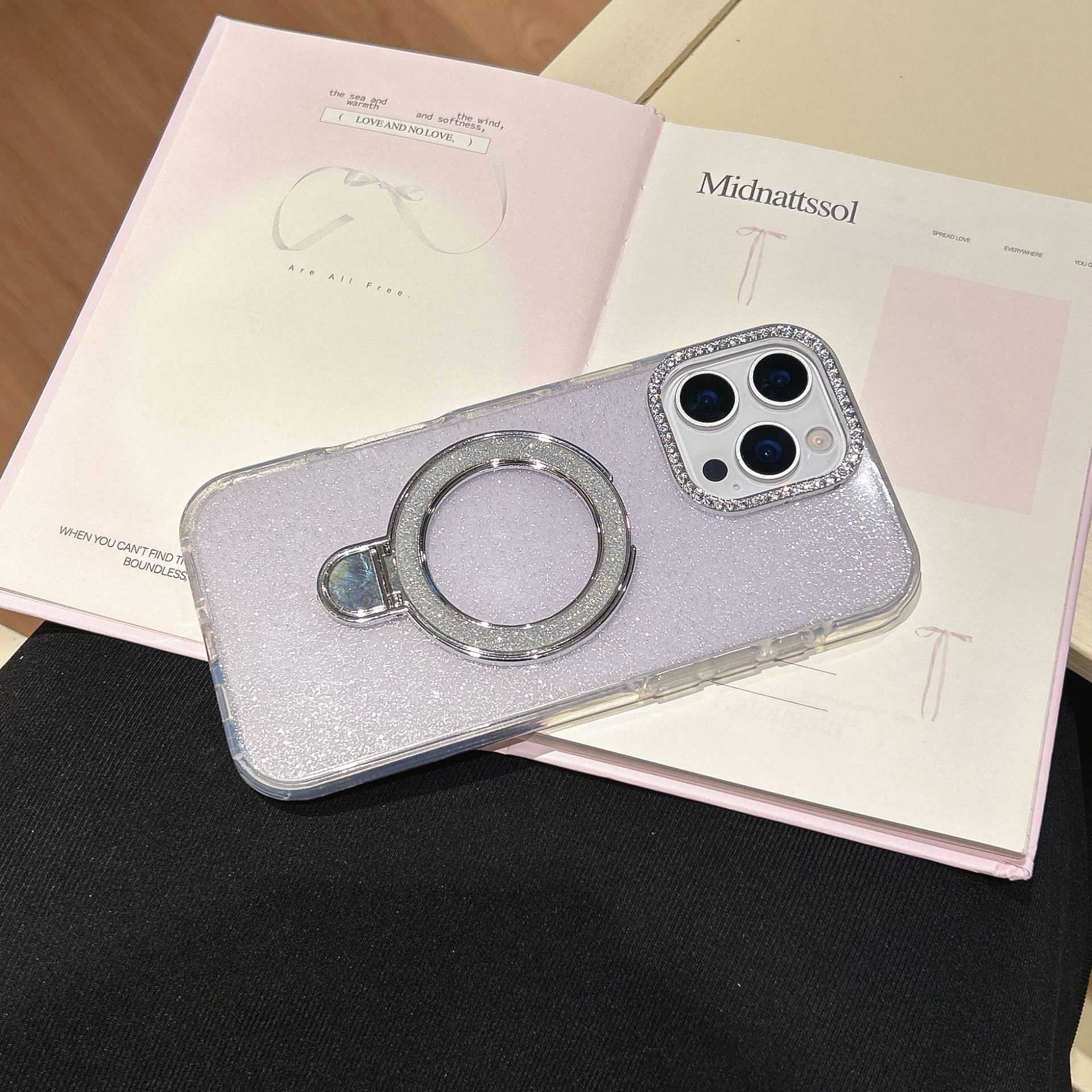 Epoxy Glitter Gradient Phone Case With Rotating Bracket