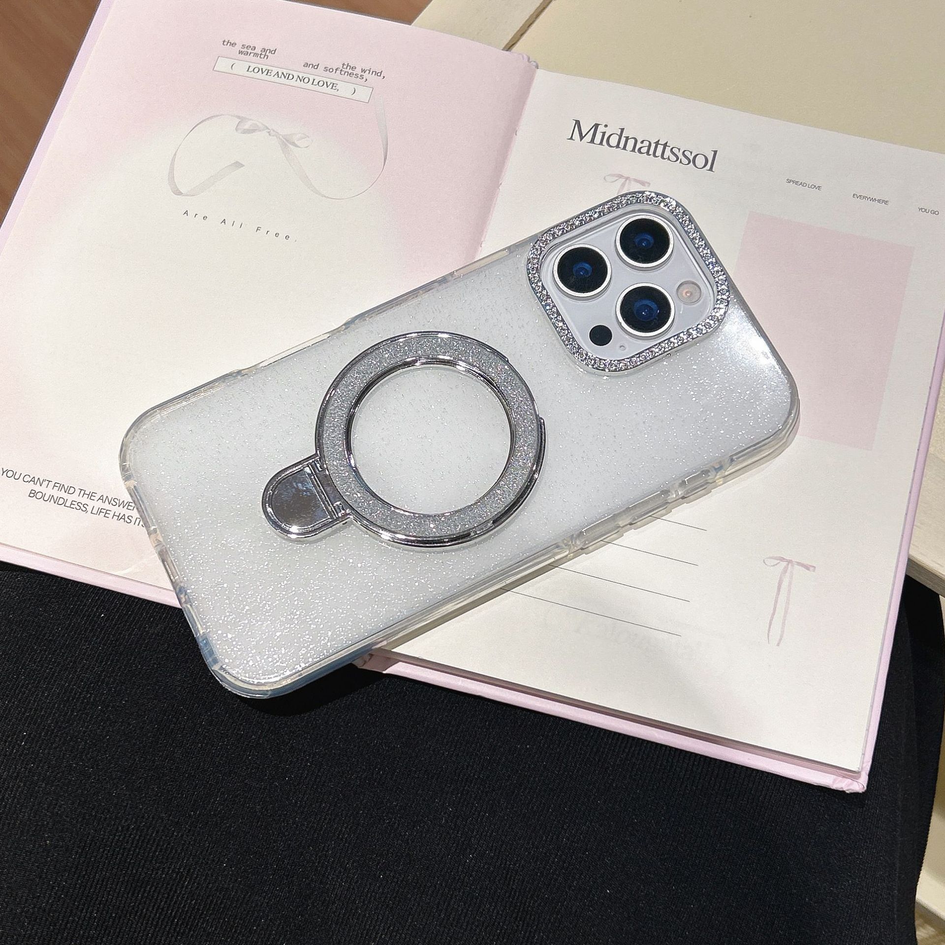 Epoxy Glitter Gradient Phone Case With Rotating Bracket