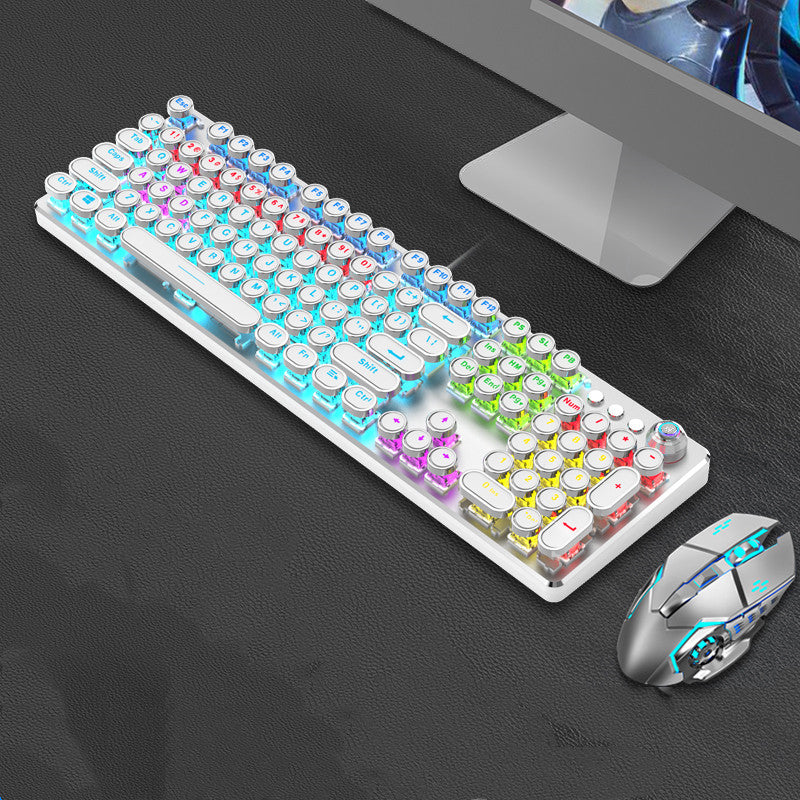 Steampunk 87-Key Mechanical Keyboard Mouse Set Wired Retro Office