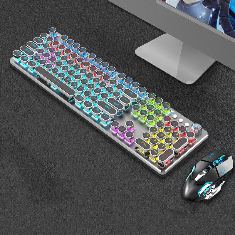 Steampunk 87-Key Mechanical Keyboard Mouse Set Wired Retro Office