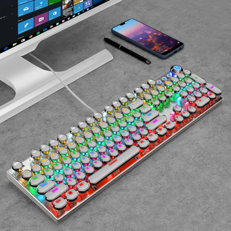 104-Key Punk Knob Green Axis Wired Gaming Office Keyboard