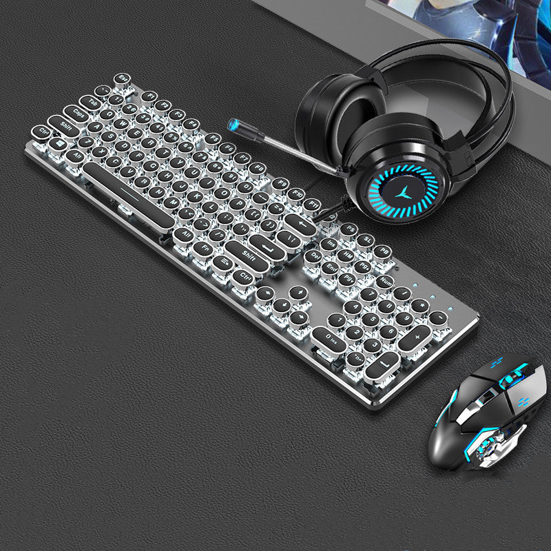 Steampunk 87-Key Mechanical Keyboard Mouse Set Wired Retro Office