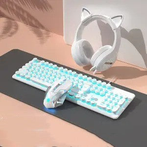 Pink Girls' Mechanical Touch Wired Punk Keyboard And Mouse Set