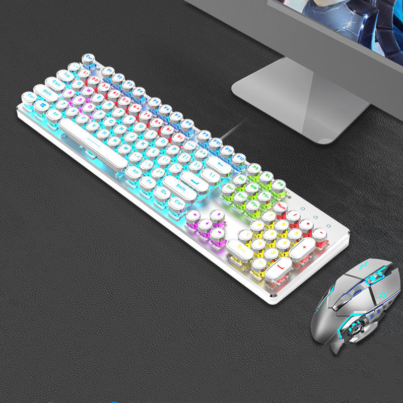 Steampunk 87-Key Mechanical Keyboard Mouse Set Wired Retro Office