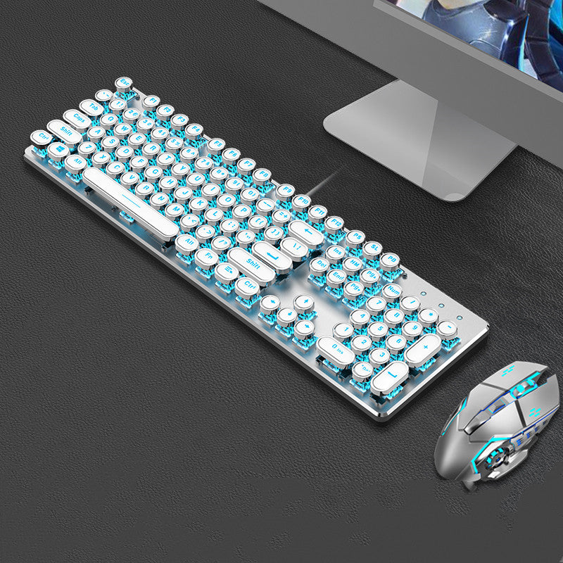 Steampunk 87-Key Mechanical Keyboard Mouse Set Wired Retro Office