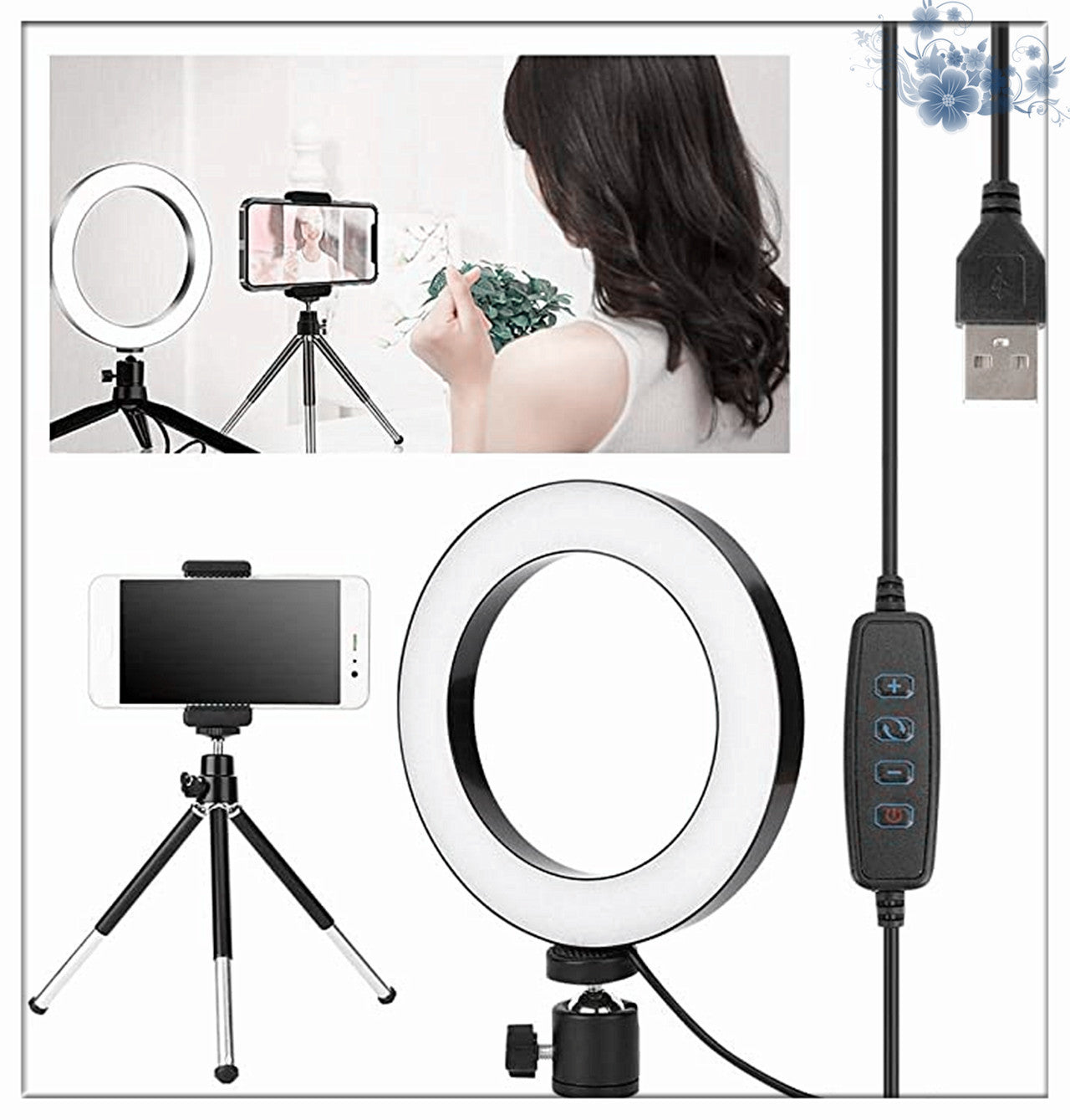 Apple Compatible 360° Rotatable Desktop Ring Light Tripod