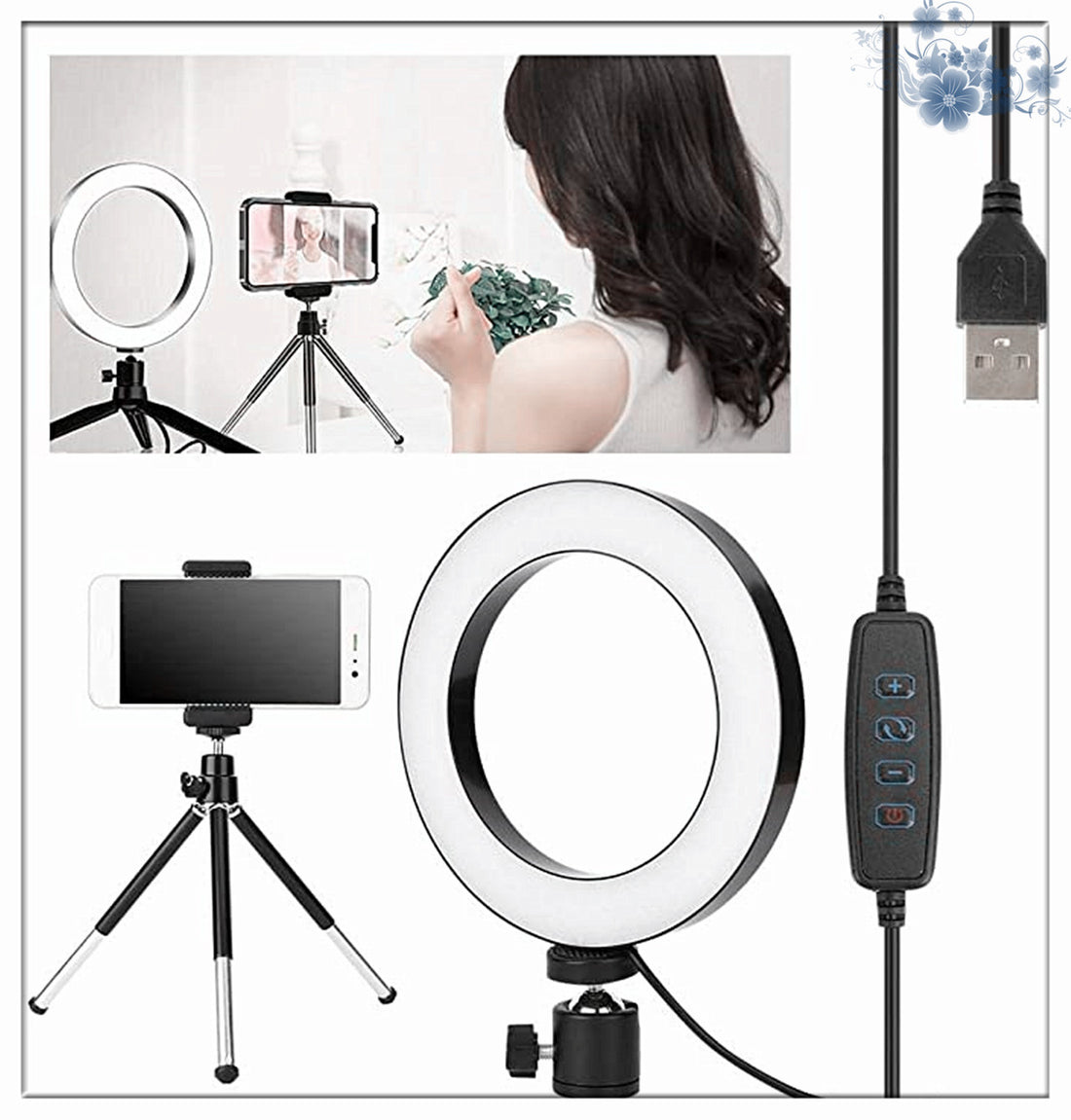 Apple Compatible 360° Rotatable Desktop Ring Light Tripod