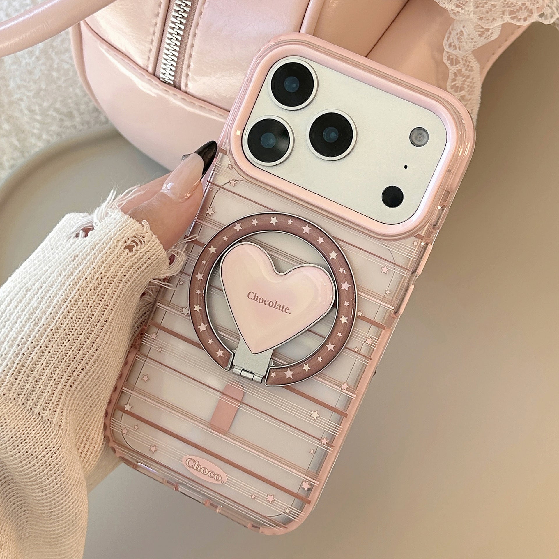 Magnetic Phone Holder Compatible Pink Brown Striped Case
