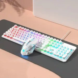 Pink Girls' Mechanical Touch Wired Punk Keyboard And Mouse Set