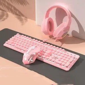 Pink Girls' Mechanical Touch Wired Punk Keyboard And Mouse Set
