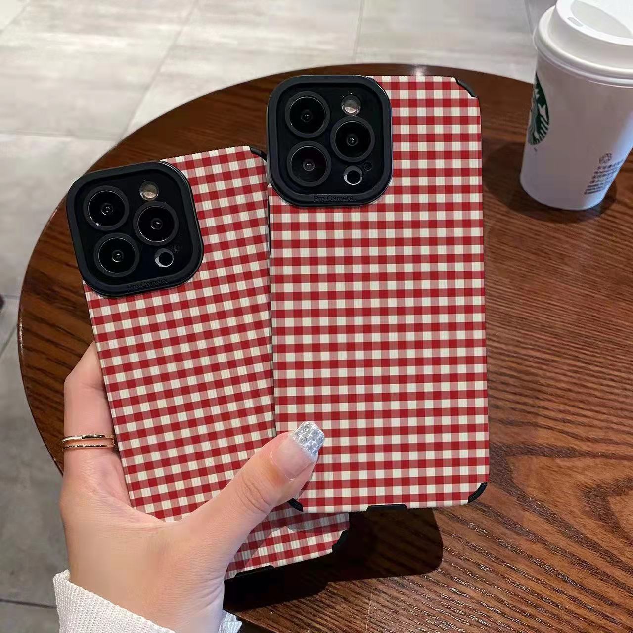 Suitable For Lambskin Fully-encased Soft Plaid Phone Cases