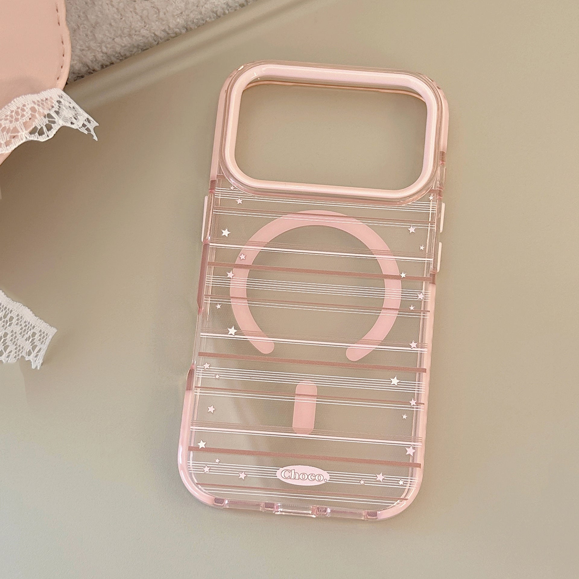 Magnetic Phone Holder Compatible Pink Brown Striped Case
