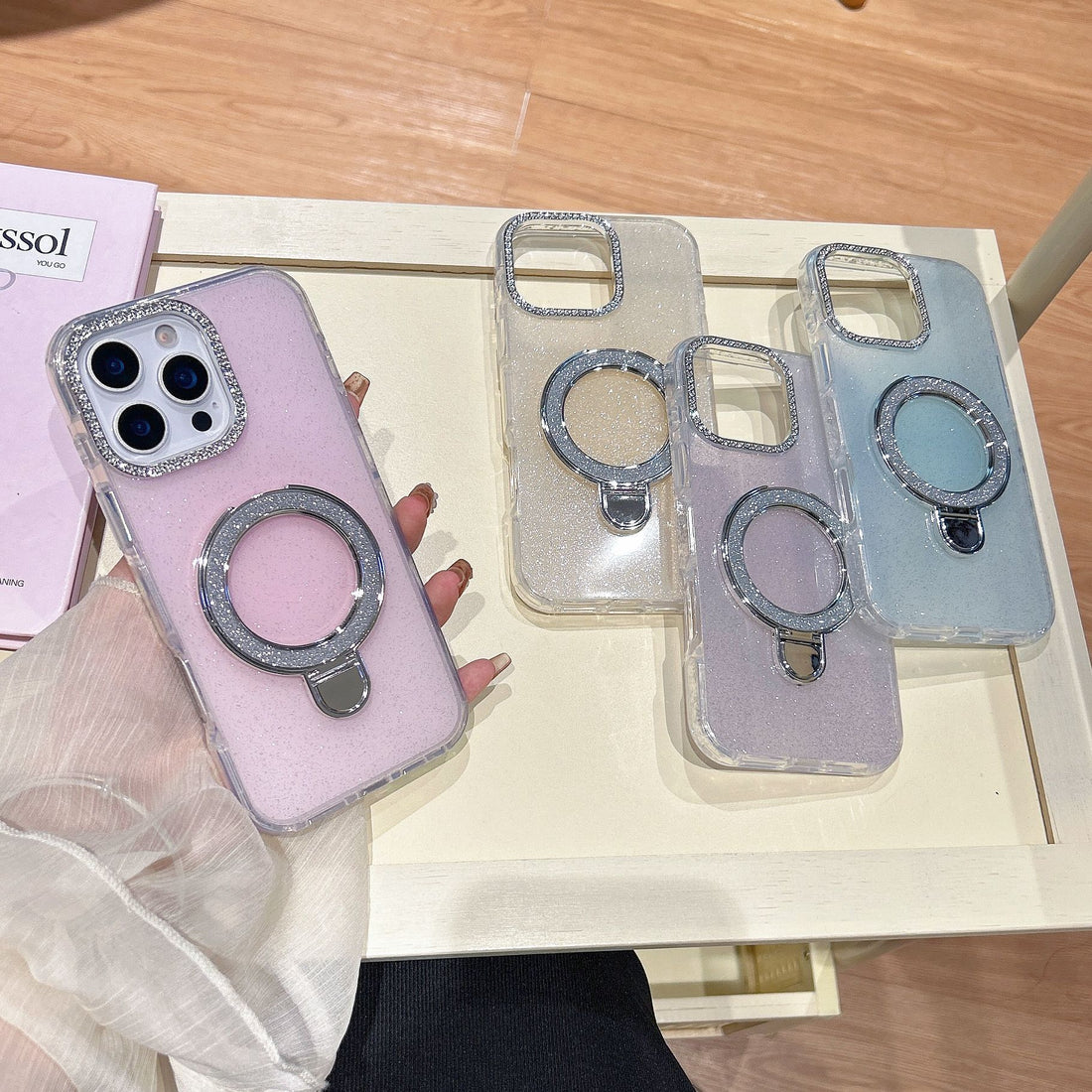 Epoxy Glitter Gradient Phone Case With Rotating Bracket