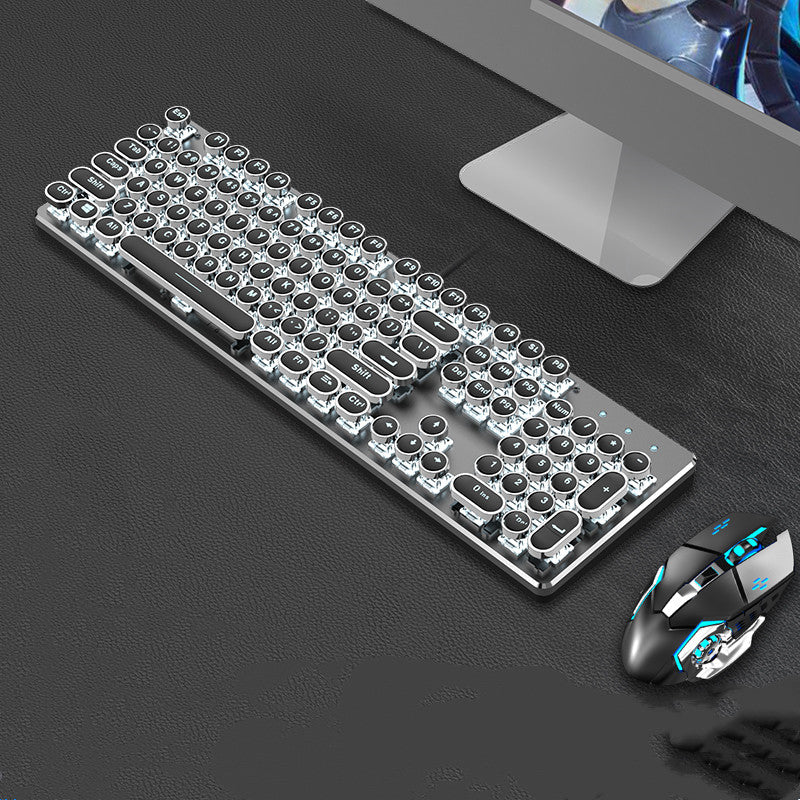 Steampunk 87-Key Mechanical Keyboard Mouse Set Wired Retro Office