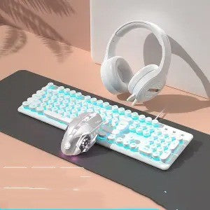 Pink Girls' Mechanical Touch Wired Punk Keyboard And Mouse Set