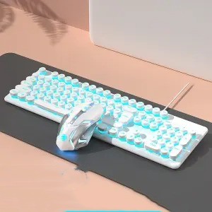 Pink Girls' Mechanical Touch Wired Punk Keyboard And Mouse Set