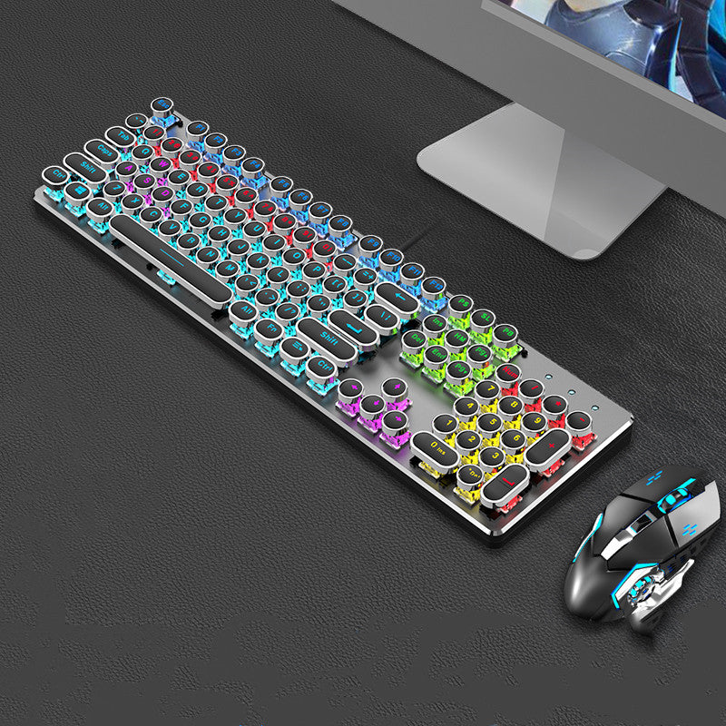 Steampunk 87-Key Mechanical Keyboard Mouse Set Wired Retro Office