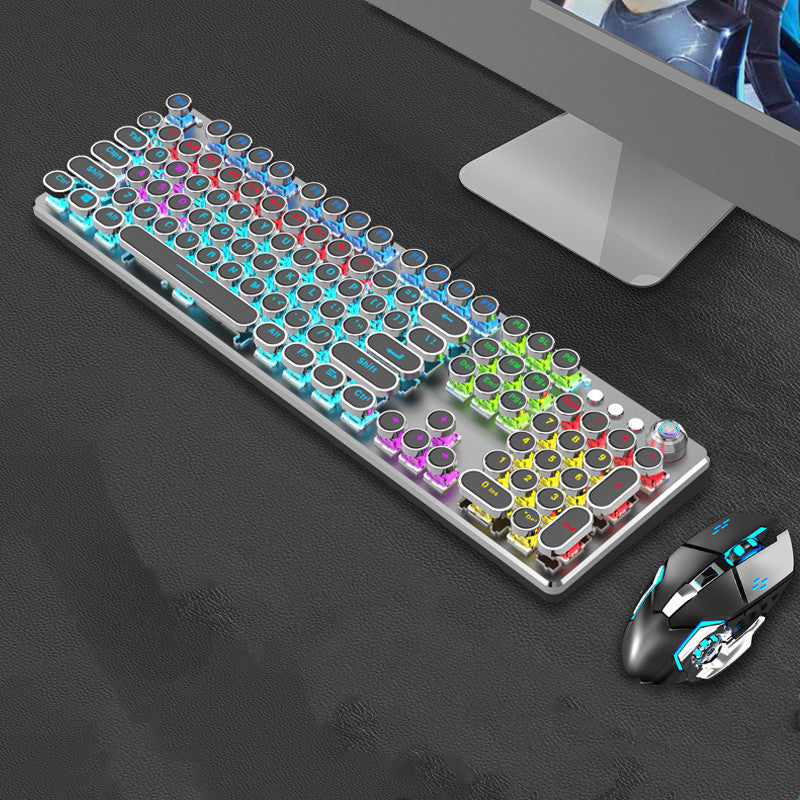 Steampunk 87-Key Mechanical Keyboard Mouse Set Wired Retro Office