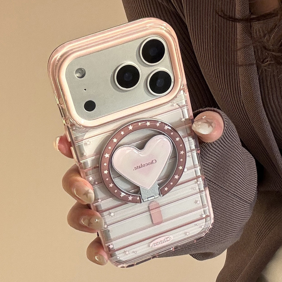 Magnetic Phone Holder Compatible Pink Brown Striped Case