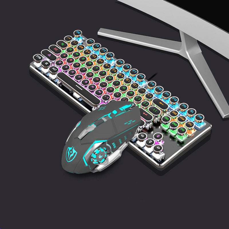 Steampunk 87-Key Mechanical Keyboard Mouse Set Wired Retro Office