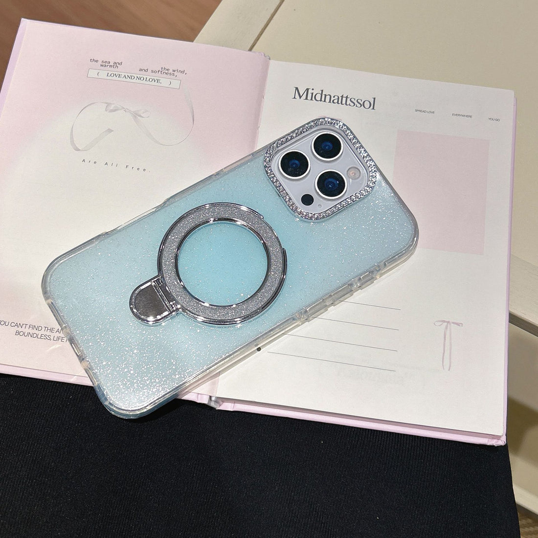 Epoxy Glitter Gradient Phone Case With Rotating Bracket