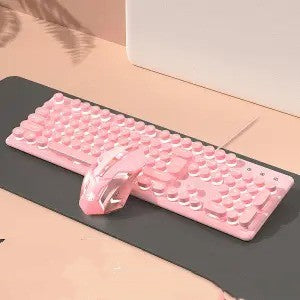 Pink Girls' Mechanical Touch Wired Punk Keyboard And Mouse Set
