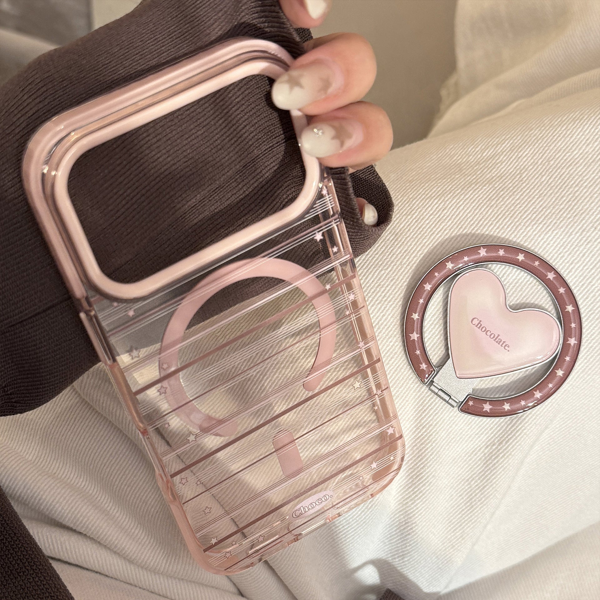 Magnetic Phone Holder Compatible Pink Brown Striped Case