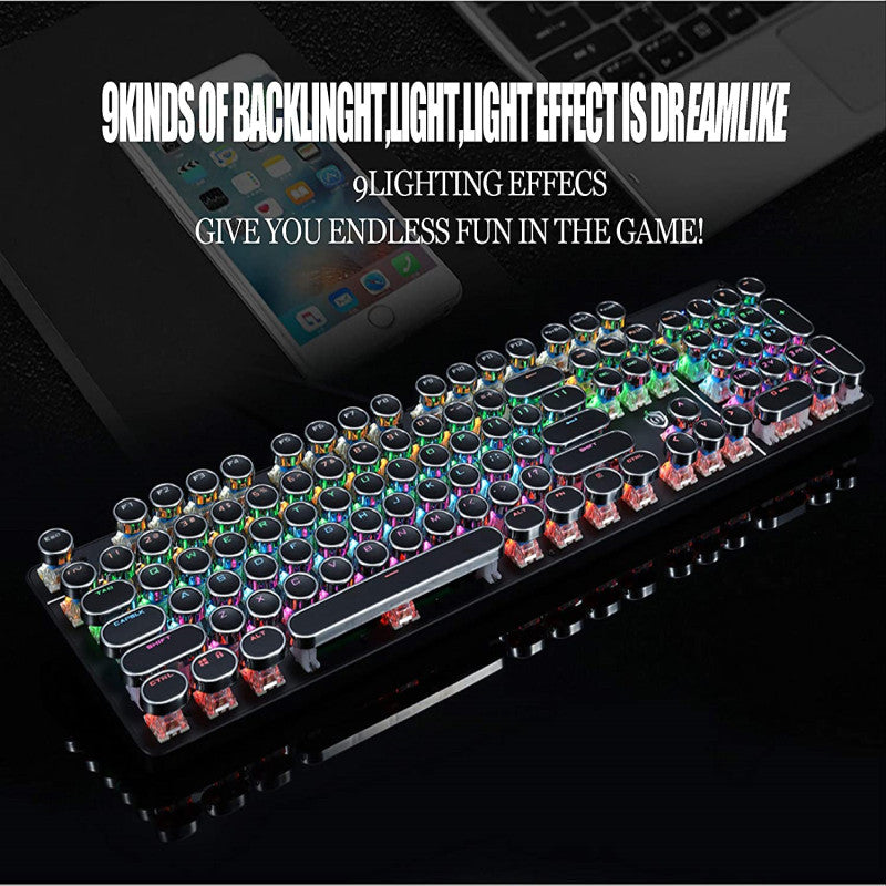 104-Key Punk Knob Green Axis Wired Gaming Office Keyboard
